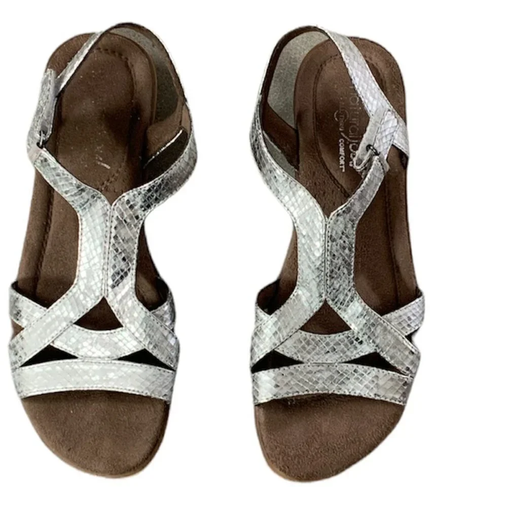 Natural Soul Joslen Strappy Slingback Comfort Sandal Sz‎ 7M Silver #353D